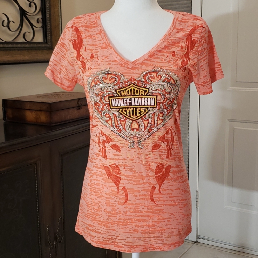 Harley-Davidson Top Orange Rhinestones Medium